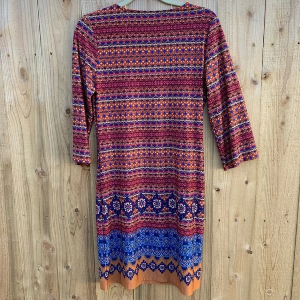 Tacera Women Casual‎ Formal 3/4 Sleeve Stretch Dress Size Small Red Blue Boho - Picture 6 of 7